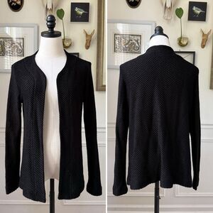 Chico’s Traveler’s Black Basketweave Cardigan Open Front 2 L